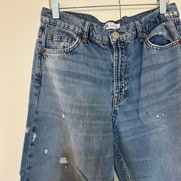 Zara Women High Rise Denim Jeans sz 6 Blue Straight Leg Zip Fly - Picture 4 of 11